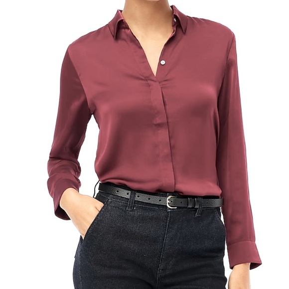 J Crew Factory Drapey satin button-up top in Vintage Burgundy size M NWT BV927 - Picture 1 of 12
